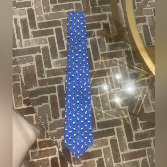 Bird Dog Bay Boy’s Tie, Christmas  Blue With Duck Santa Hat 100% Silk - Picture 1 of 4